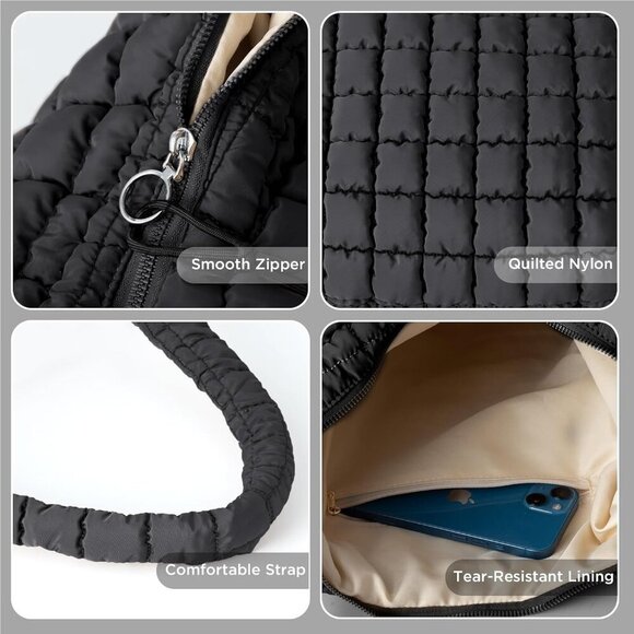 Puffer Tote Bag for Women Large Quilted Tote Bag Quilted Carryall Bag Soft Puffy - Picture 7 of 7